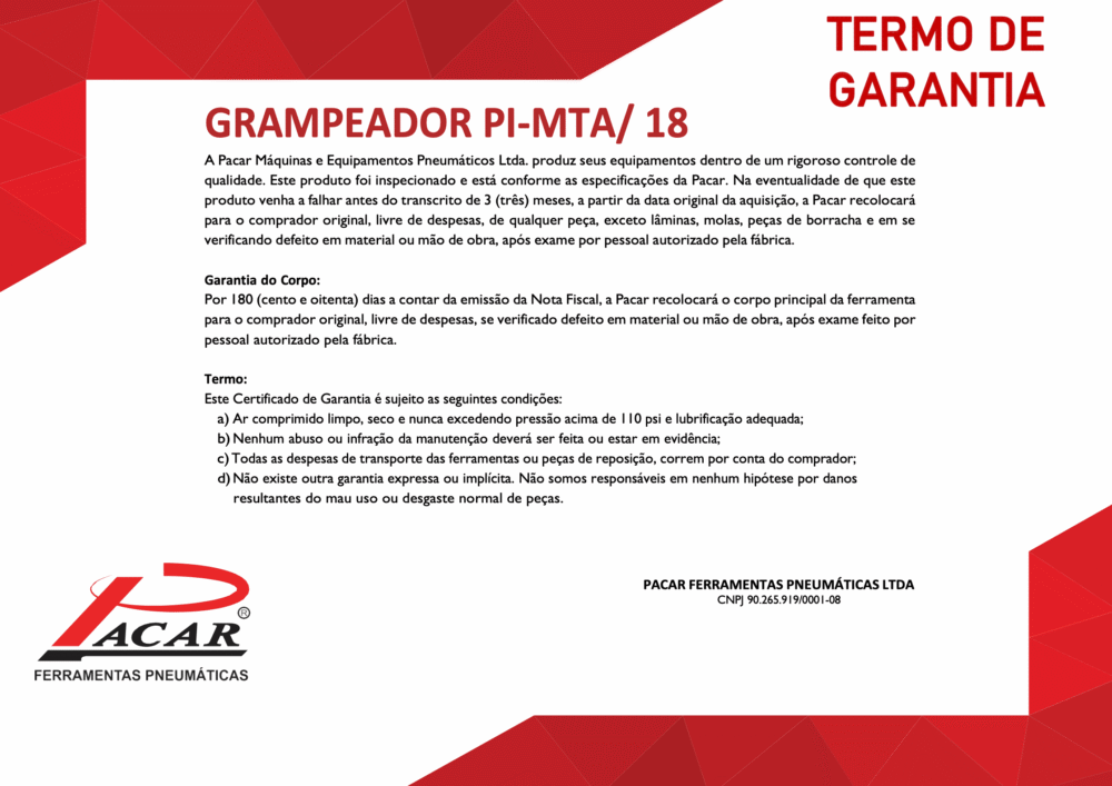 Grampeador para Caixas Pneumático Pacar PI MTA/18 - Imagem 5