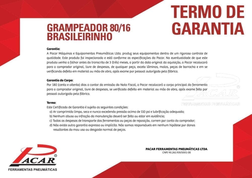 Grampeador Pacar 80/16 Pneumático (Brasileirinho) + Conector - Imagem 6
