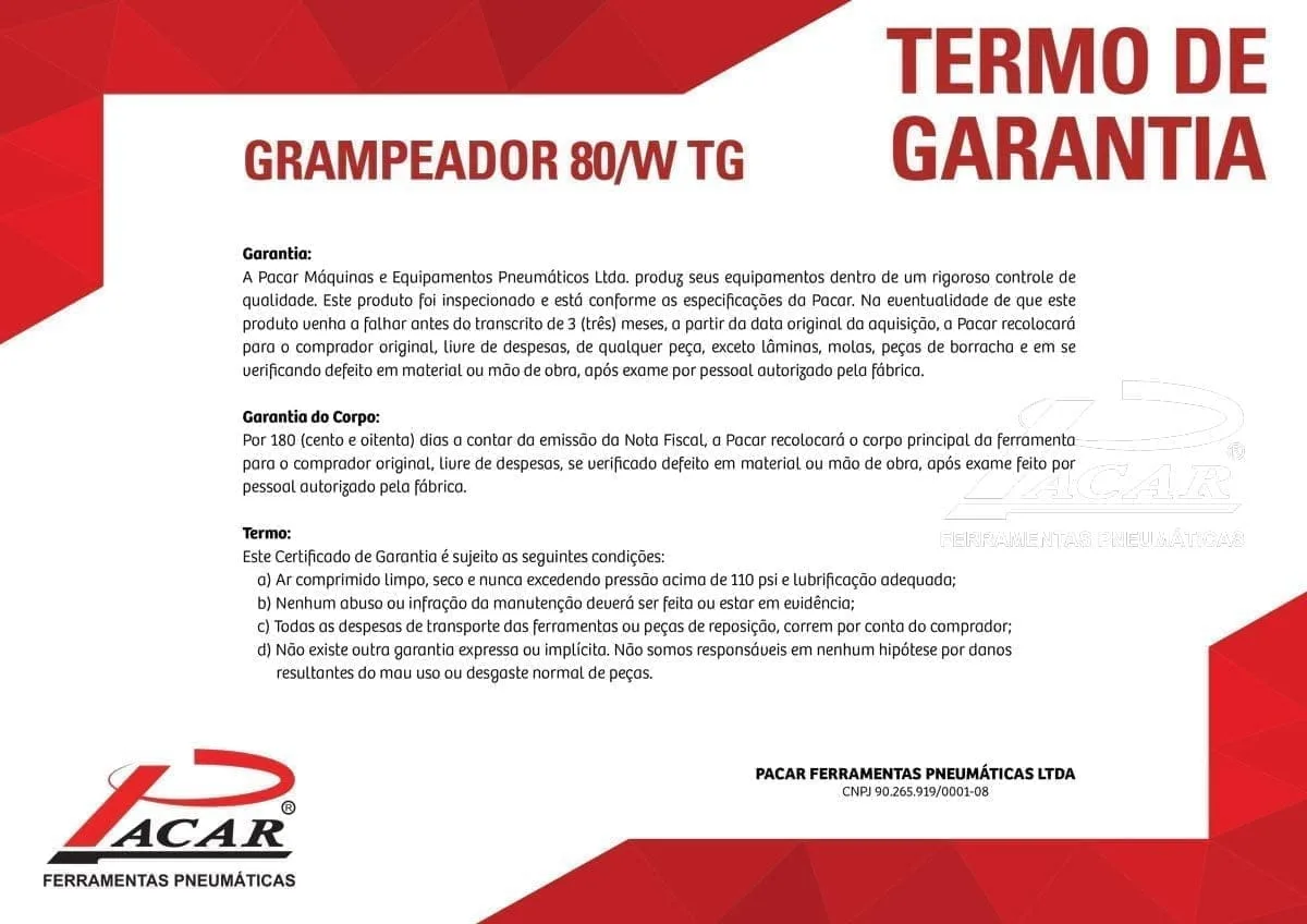 Grampeador Pneumático Pacar 80W-LS + Conector - Imagem 4