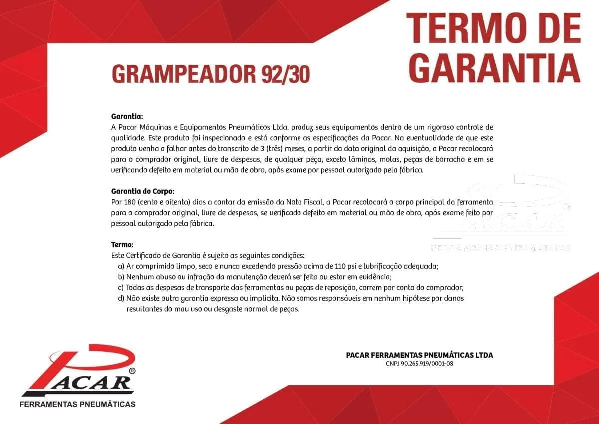 Grampeador Pneumático Pacar 92/30 + Conector - Imagem 5