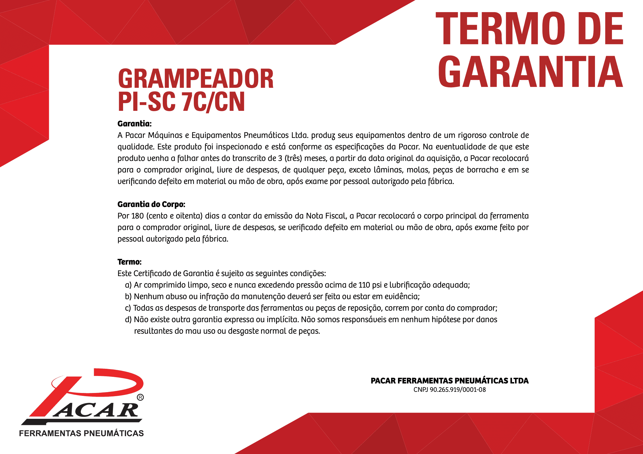 Grampeador Pneumático Para Grampo C Pacar PI-SC7C - Imagem 5