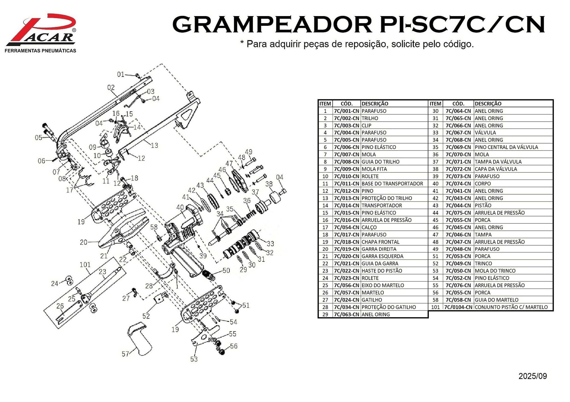 Grampeador Pneumático Para Grampo C Pacar PI-SC7C - Imagem 4