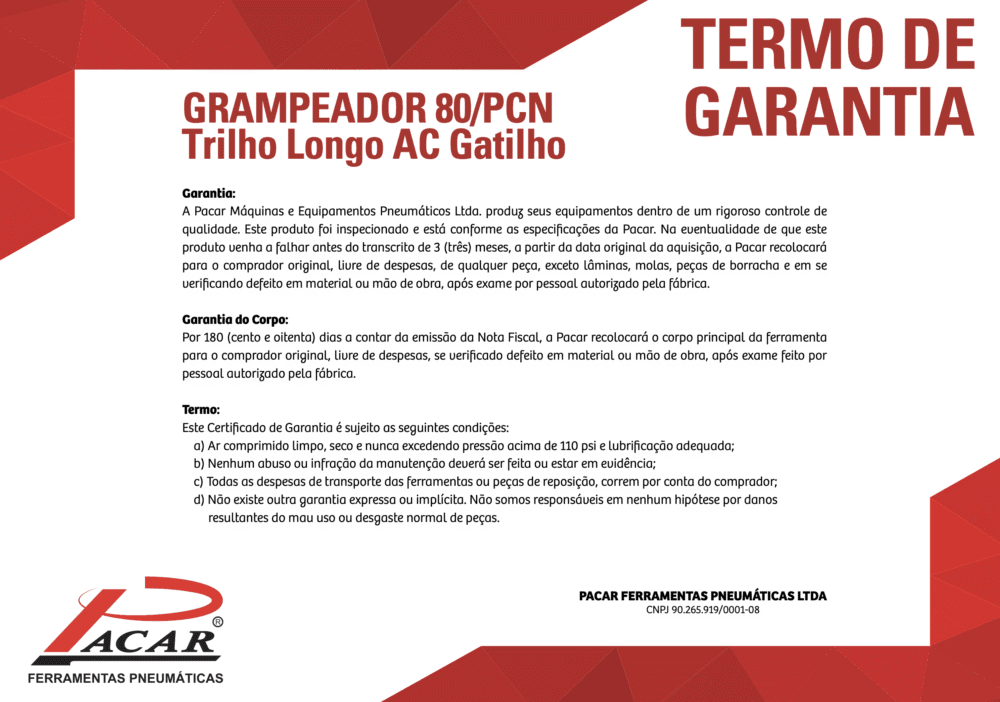 Grampeador Pneumático Pacar 80 PCN com Trilho Longo - Imagem 4