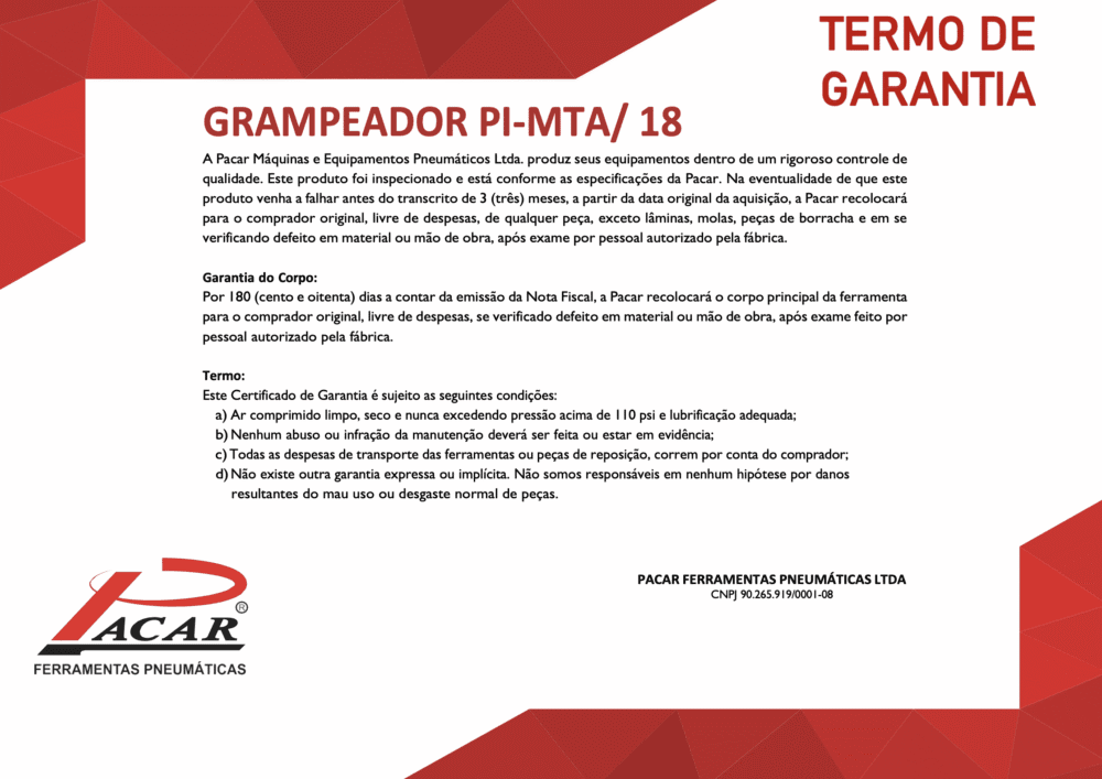 Grampeador para Caixas Pneumático Pacar PI MTA/18 - Imagem 5
